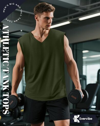 3 Pack Mens V Neck Tank Tops 95% Cotton Sleeveless Big and Tall Muscle Cut Off Shirts Gym Workout Tee in Saudi Arabia