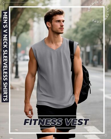 3 Pack Mens V Neck Tank Tops 95% Cotton Sleeveless Big and Tall Muscle Cut Off Shirts Gym Workout Tee in Saudi Arabia