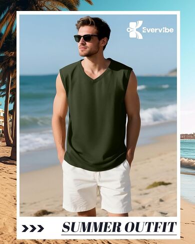 3 Pack Mens V Neck Tank Tops 95% Cotton Sleeveless Big and Tall Muscle Cut Off Shirts Gym Workout Tee in Saudi Arabia