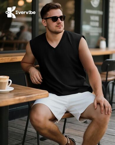 3 Pack Mens V Neck Tank Tops 95% Cotton Sleeveless Big and Tall Muscle Cut Off Shirts Gym Workout Tee in Saudi Arabia