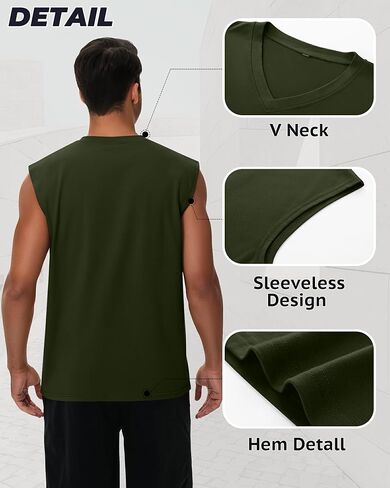 3 Pack Mens V Neck Tank Tops 95% Cotton Sleeveless Big and Tall Muscle Cut Off Shirts Gym Workout Tee in Saudi Arabia