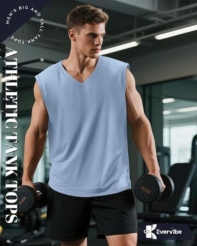 3 Pack Mens V Neck Tank Tops 95% Cotton Sleeveless Big and Tall Muscle Cut Off Shirts Gym Workout Tee in Saudi Arabia