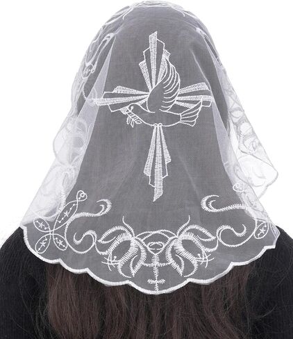 Bozidol Round Veils للكنيسة الكاثوليكية ، الصليب الصغير وحمام الدانتيلا مانتيلا كنيسة الحجاب ، أغطية رأس القداس للنساء in Saudi Arabia