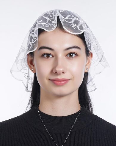 Bozidol Round Veils للكنيسة الكاثوليكية ، الصليب الصغير وحمام الدانتيلا مانتيلا كنيسة الحجاب ، أغطية رأس القداس للنساء in Saudi Arabia