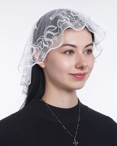 Bozidol Round Veils للكنيسة الكاثوليكية ، الصليب الصغير وحمام الدانتيلا مانتيلا كنيسة الحجاب ، أغطية رأس القداس للنساء in Saudi Arabia