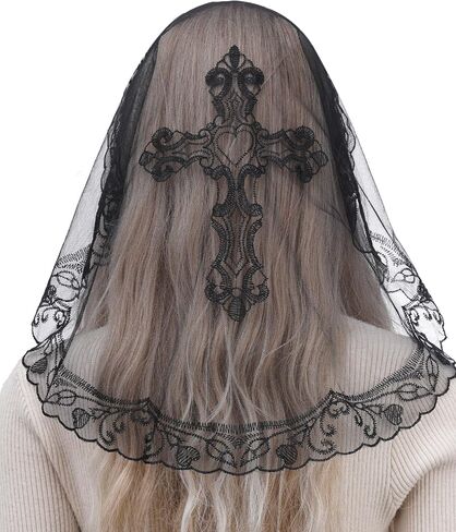 Bozidol Small Catholic Veils for Church, Christian Cross Lace Mantilla Chapel Veil, Latin Mass Head Coverings for Women Girls in Saudi Arabia