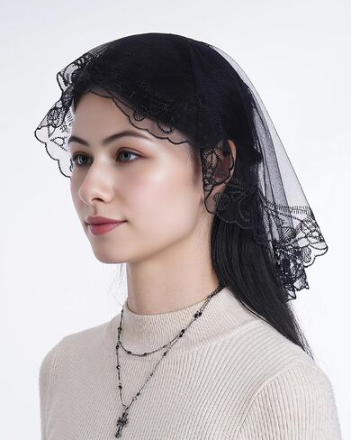 Bozidol Small Catholic Veils for Church, Christian Cross Lace Mantilla Chapel Veil, Latin Mass Head Coverings for Women Girls in Saudi Arabia