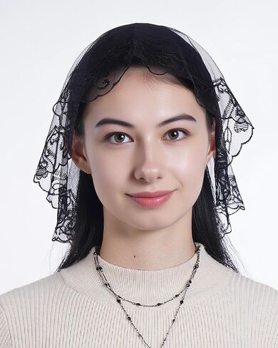 Bozidol Small Catholic Veils for Church, Christian Cross Lace Mantilla Chapel Veil, Latin Mass Head Coverings for Women Girls in Saudi Arabia