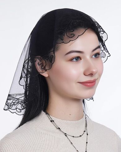Bozidol Small Catholic Veils for Church, Christian Cross Lace Mantilla Chapel Veil, Latin Mass Head Coverings for Women Girls in Saudi Arabia