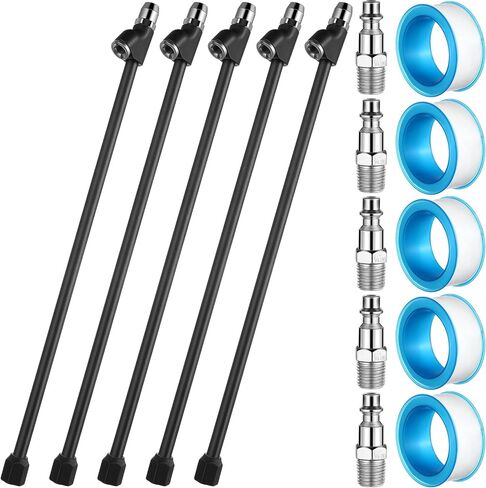 BBTO 5 مجموعات Air Chuck Set 2 Way Connection 13.8 "Tyre Extended Tyre Chuck 1/4 في FNPT Foot Foot Dual Head Tyre يتضخم بشريط توصيل قياسي لإطارات RV Truck RV Semi (أسود) in Kuwait