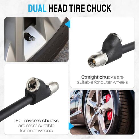 BBTO 5 مجموعات Air Chuck Set 2 Way Connection 13.8 "Tyre Extended Tyre Chuck 1/4 في FNPT Foot Foot Dual Head Tyre يتضخم بشريط توصيل قياسي لإطارات RV Truck RV Semi (أسود) in Kuwait