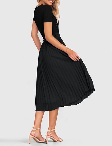 Zesica Womens 2025 Summer Short Sleeve Midi Dresses Discal Crew Neck متماسكة مربوطة مطوية على خط زفاف ضيف in Kuwait