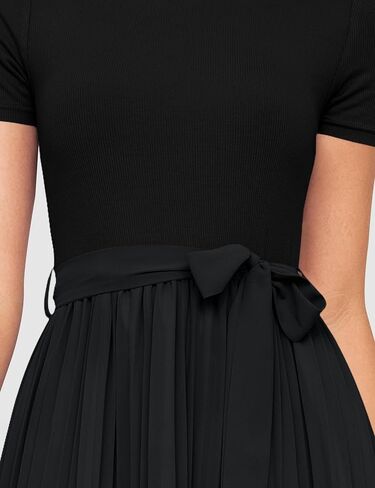 Zesica Womens 2025 Summer Short Sleeve Midi Dresses Discal Crew Neck متماسكة مربوطة مطوية على خط زفاف ضيف in Kuwait