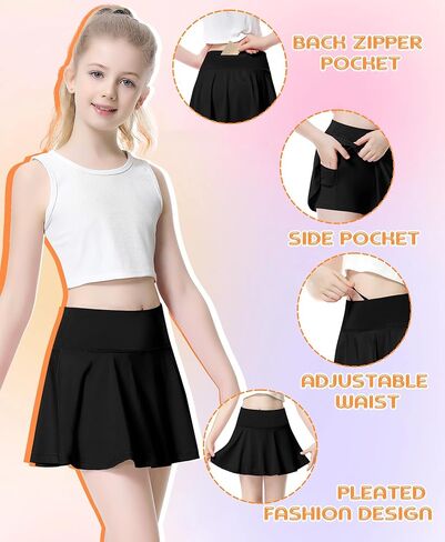 تنورة تنس للفتيات، شورت رياضي للجري للأطفال في سن المراهقة، تنورة جولف عالية الخصر مع جيوب للتمرين الكاجوال in Kuwait