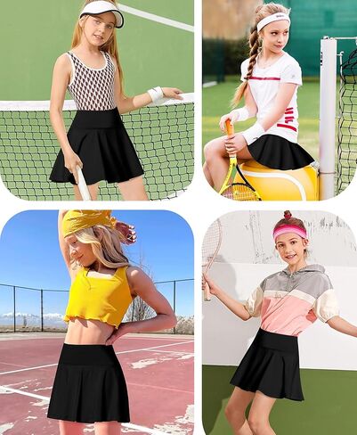 تنورة تنس للفتيات، شورت رياضي للجري للأطفال في سن المراهقة، تنورة جولف عالية الخصر مع جيوب للتمرين الكاجوال in Kuwait
