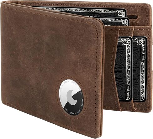 LORZOR AirTag* Wallet Mens Wallet with AirTag Holder, Air Tag Wallet Card Holder Full Grain Leather RFID Blocking Bifold Gifts for Men in Kuwait