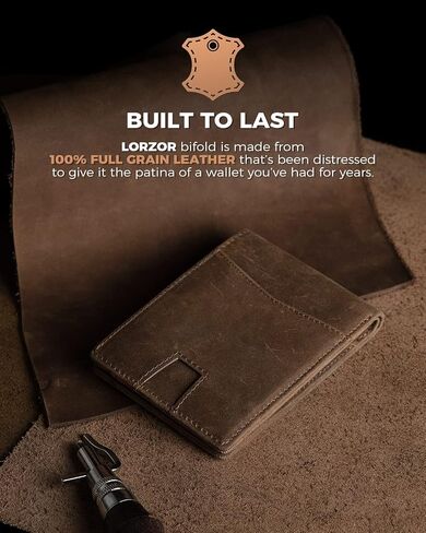 LORZOR AirTag* Wallet Mens Wallet with AirTag Holder, Air Tag Wallet Card Holder Full Grain Leather RFID Blocking Bifold Gifts for Men in Kuwait