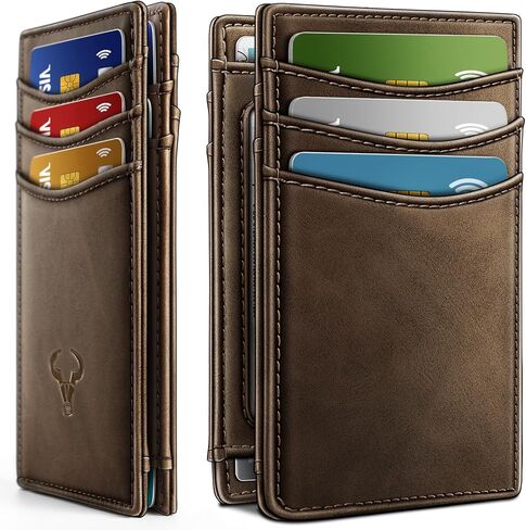 BULLIANT Slim Wallet For Men 12Cards,Easy Leather Wallet Card Holder Money Clip With Simplified Bill Folder&Magnetic Closure -RFID Blocking in Saudi Arabia