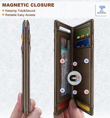 BULLIANT Slim Wallet For Men 12Cards,Easy Leather Wallet Card Holder Money Clip With Simplified Bill Folder&Magnetic Closure -RFID Blocking in Saudi Arabia
