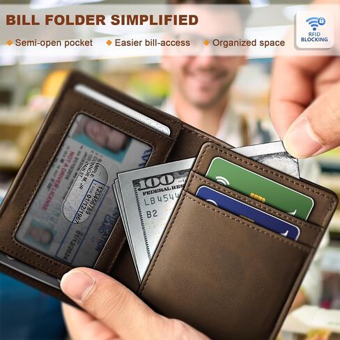 BULLIANT Slim Wallet For Men 12Cards,Easy Leather Wallet Card Holder Money Clip With Simplified Bill Folder&Magnetic Closure -RFID Blocking in Saudi Arabia