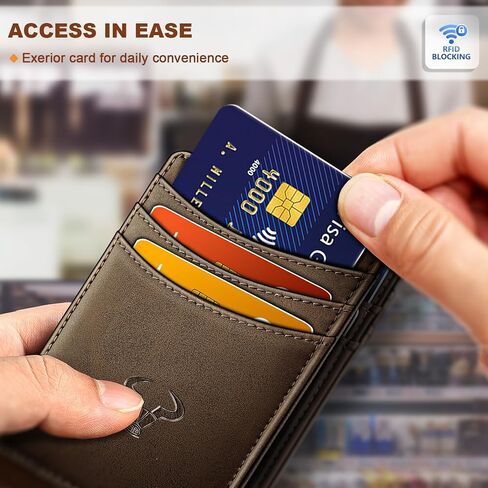 BULLIANT Slim Wallet For Men 12Cards,Easy Leather Wallet Card Holder Money Clip With Simplified Bill Folder&Magnetic Closure -RFID Blocking in Saudi Arabia