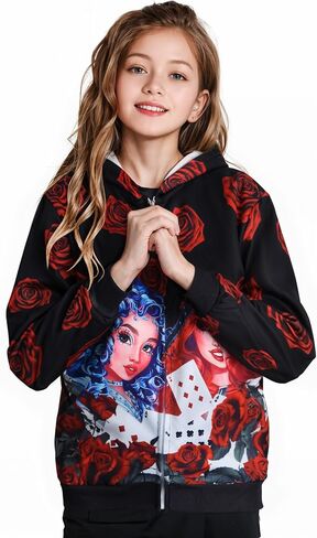 Girls Zip Up Hoodies Novelty Graphic Jacket, for 5-12Y in Saudi Arabia
