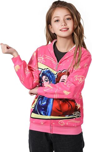 Girls Zip Up Hoodies Novelty Graphic Jacket, for 5-12Y in Saudi Arabia