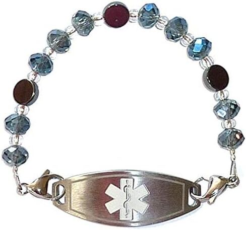 Hidden Hollow Beads Women's Artistic 6.5 or 5.5 inch long Medical Alert ID Interchangeable Replacement Bracelet, Identification Vital info tag (Blue, 6.5 inches) in Kuwait