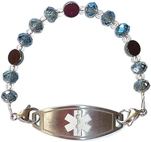 Hidden Hollow Beads Women's Artistic 6.5 or 5.5 inch long Medical Alert ID Interchangeable Replacement Bracelet, Identification Vital info tag (Blue, 6.5 inches) in Kuwait