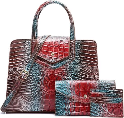 Women Embossed Pattern Satchel Handbags Wallet 3 pcs Set Crossbody Tote Top Handle Vegan Leather Ladies Bag in Kuwait