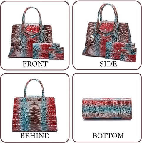 Women Embossed Pattern Satchel Handbags Wallet 3 pcs Set Crossbody Tote Top Handle Vegan Leather Ladies Bag in Kuwait