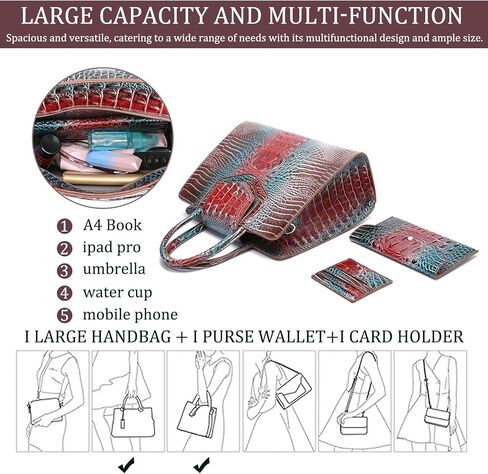 Women Embossed Pattern Satchel Handbags Wallet 3 pcs Set Crossbody Tote Top Handle Vegan Leather Ladies Bag in Kuwait