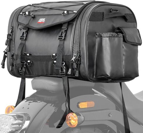 KEMIMOTO Motorcycle Travel Luggage Bags, 60L Expandable Large Capacity Motorcycle Tail Bag, Waterproof Rear Rack Trunk, Motor Pannier Bag with Rain Cover and Straps in Kuwait