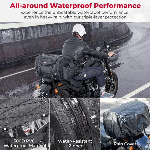 KEMIMOTO Motorcycle Travel Luggage Bags, 60L Expandable Large Capacity Motorcycle Tail Bag, Waterproof Rear Rack Trunk, Motor Pannier Bag with Rain Cover and Straps in Kuwait
