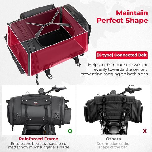 KEMIMOTO Motorcycle Travel Luggage Bags, 60L Expandable Large Capacity Motorcycle Tail Bag, Waterproof Rear Rack Trunk, Motor Pannier Bag with Rain Cover and Straps in Kuwait