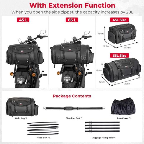 KEMIMOTO Motorcycle Travel Luggage Bags, 60L Expandable Large Capacity Motorcycle Tail Bag, Waterproof Rear Rack Trunk, Motor Pannier Bag with Rain Cover and Straps in Kuwait