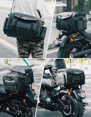 KEMIMOTO Motorcycle Travel Luggage Bags, 60L Expandable Large Capacity Motorcycle Tail Bag, Waterproof Rear Rack Trunk, Motor Pannier Bag with Rain Cover and Straps in Kuwait