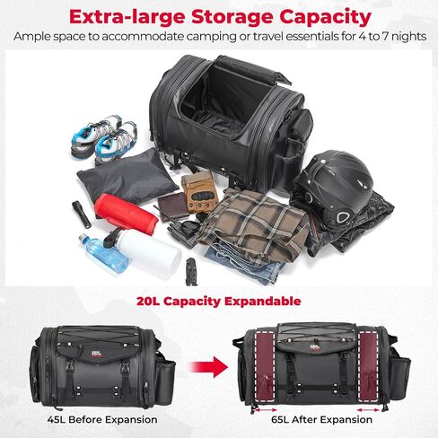 KEMIMOTO Motorcycle Travel Luggage Bags, 60L Expandable Large Capacity Motorcycle Tail Bag, Waterproof Rear Rack Trunk, Motor Pannier Bag with Rain Cover and Straps in Kuwait