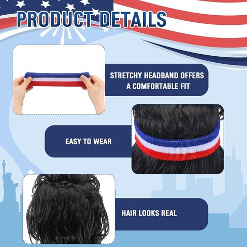 Chuangdi 4th of July Mullet Wigs for Men 80s Men's Mullet Wig Independence Day Disco Usa Wristband patriotic American Flag Sunglasses 80s Costume Party in Saudi Arabia