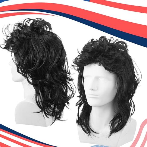 Chuangdi 4th of July Mullet Wigs for Men 80s Men's Mullet Wig Independence Day Disco Usa Wristband patriotic American Flag Sunglasses 80s Costume Party in Saudi Arabia