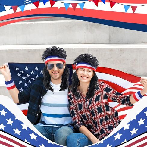 Chuangdi 4th of July Mullet Wigs for Men 80s Men's Mullet Wig Independence Day Disco Usa Wristband patriotic American Flag Sunglasses 80s Costume Party in Saudi Arabia