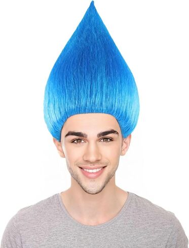 Unisex Adult Troll Wigs Collections | Synthetic Fiber Costume Wig for Men and Women | Capless Cap Halloween Colorful 80s Wigs | Trolls TV Movie Cosplay Costume Accessories - Blue in Saudi Arabia