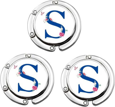 Handbag Hanger, Set of 3 Foldable Purse Hook Purse Table Hook Holder Flower Letter Bag Hanger Folding Purse Hanger Personalized Letter Collection Desk Table Bag Hook for Women Bag (Letter P, Blue) in Kuwait
