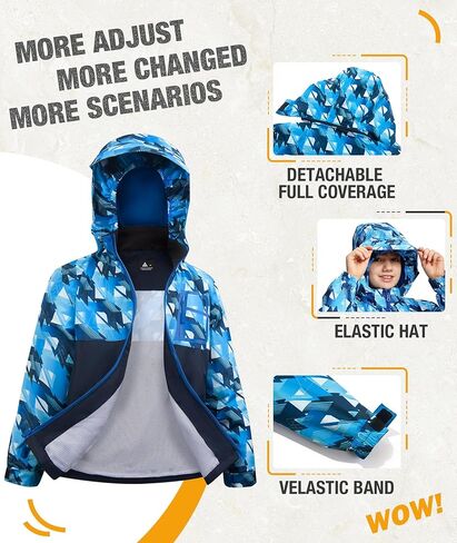 SWISSWELL Kid's Rain Jacket Youth Boys and Girls Lightweight Waterproof with Detachable Hooded Raincoat for School in Saudi Arabia
