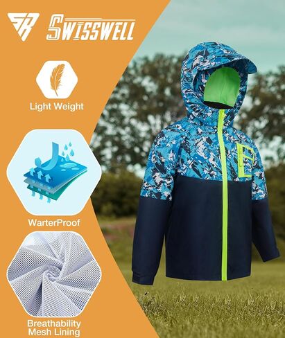 SWISSWELL Kid's Rain Jacket Youth Boys and Girls Lightweight Waterproof with Detachable Hooded Raincoat for School in Kuwait