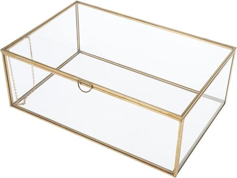 HighFree Vintage Glass Box with Lid - Clear Jewelry Glass Display Box Keepsake Box - Home Decor Decorative Box for Trinket Rings Bracelet (Gold, Large) in Kuwait