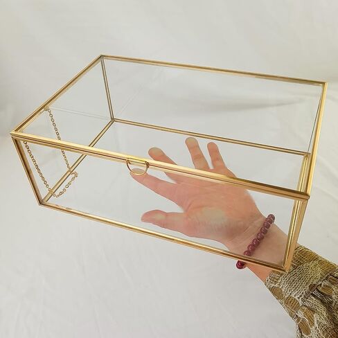 HighFree Vintage Glass Box with Lid - Clear Jewelry Glass Display Box Keepsake Box - Home Decor Decorative Box for Trinket Rings Bracelet (Gold, Large) in Kuwait