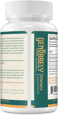 800 mg Liposomal NAD+ Supplement with Nicotinamide Riboside 200 mg, Trans-Resveratrol 100 mg - True NAD Supplement for DNA Repair, Healthy Aging, Brain Function - 60-Day Supply in Saudi Arabia