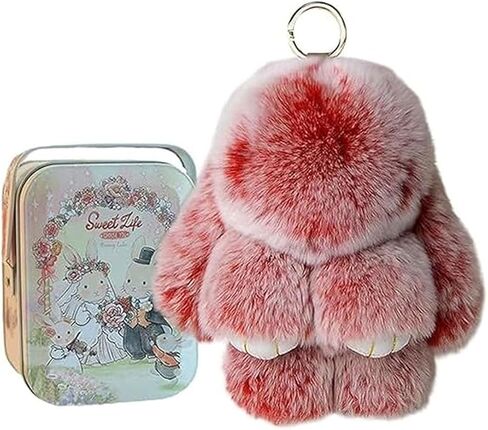 Bunny Lulu keychain with tin, handmade soft and cute rabbit pompom pendant, Bunny Cute Plush Keychain in Saudi Arabia