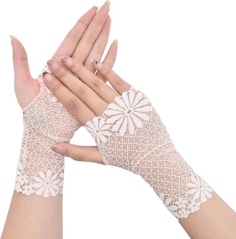 TeeYee Women's Floral Fingerless Sunblock Lace Elegant Short Floral Gloves for Bridal Party Prom in Saudi Arabia